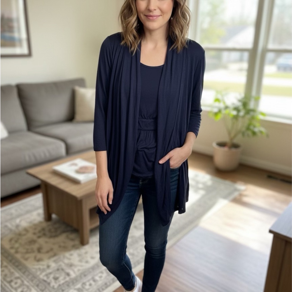 AGB Women's Open Front Cardigan Blue